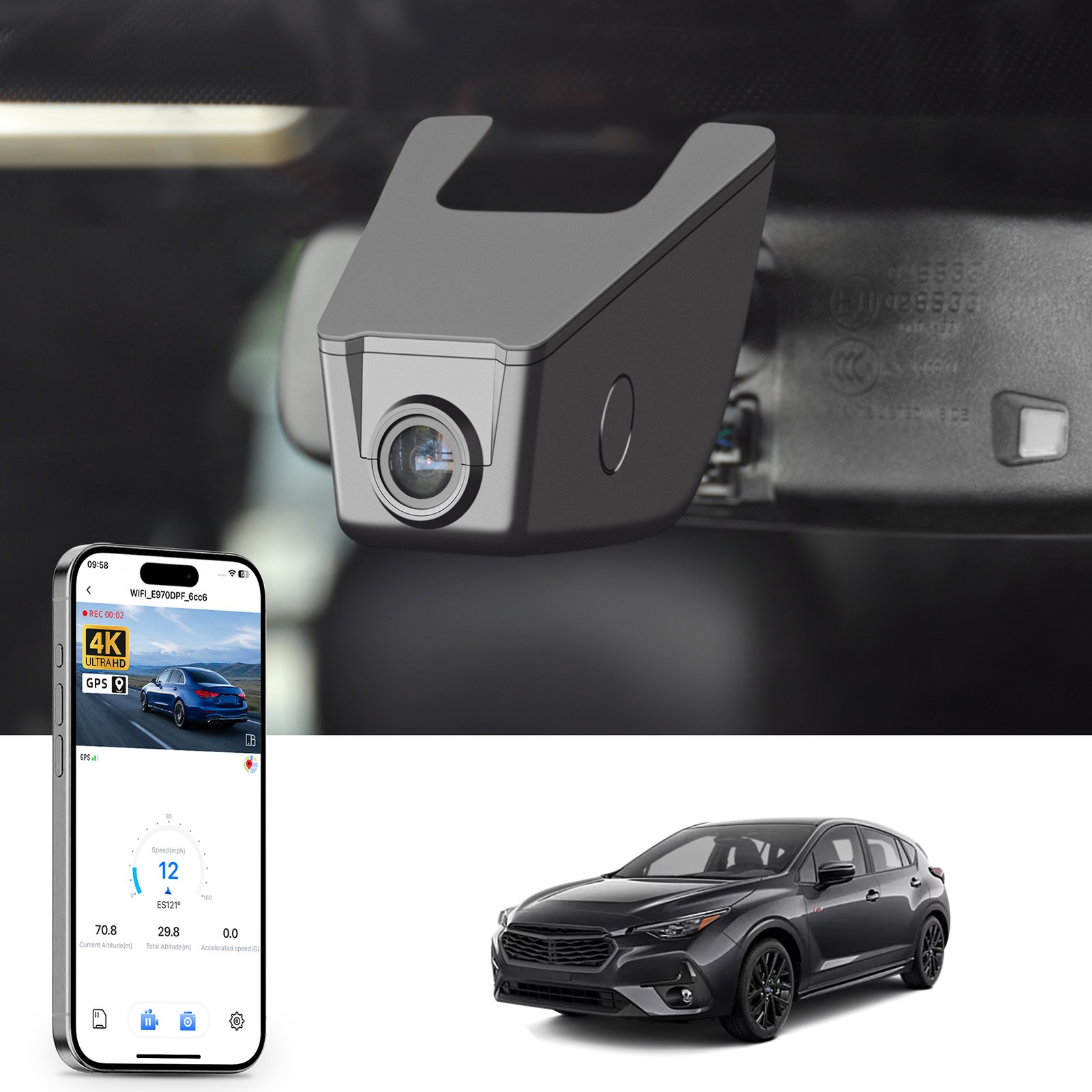 Mangoal 4K &Rear 1080P Dash Cam Custom for Subaru Impreza 2017-2026 Wifi GPS APP