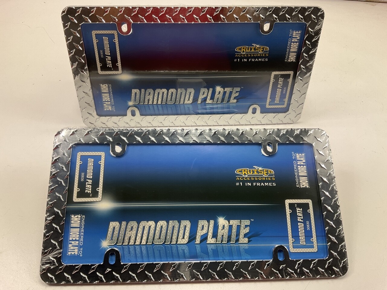 (2) Cruiser 30830 Diamond Plate License Plate Frame, Chrome (2) Cruiser 30830 Diamond Plate License Plate Frame, Chrome