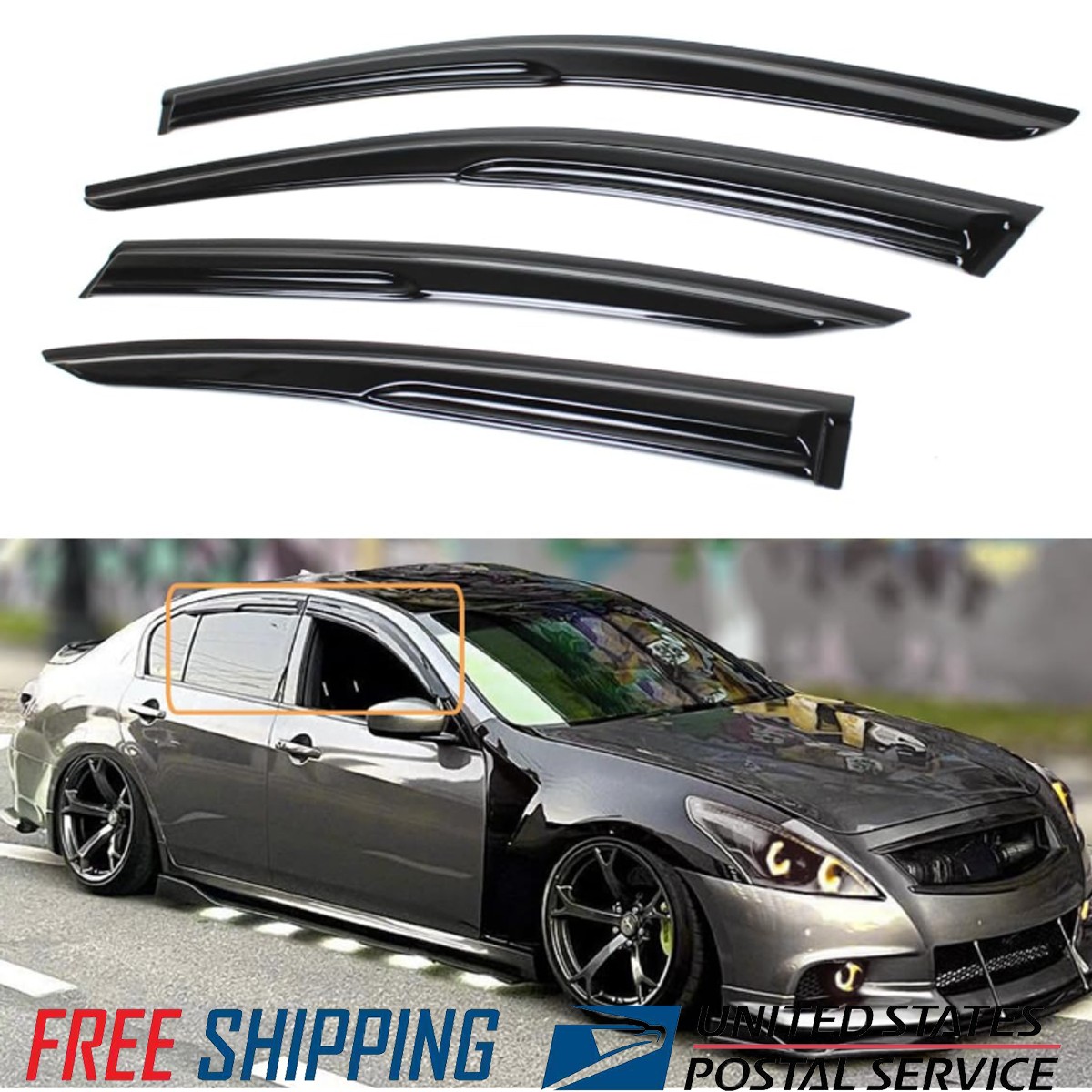 For 2007-2015 Infiniti G37 Mug Style 3D Wavy Window Visors Rain Guards Deflector