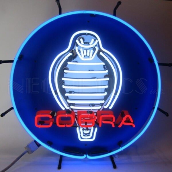 Shelby Cobra Snake Round Blue White Neon Sign Wall Mount Neonetics 24\