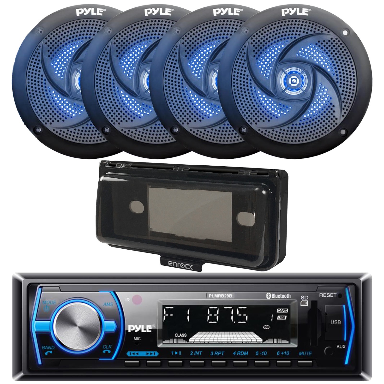Pyle Single DIN Marine Bluetooth Receiver w/Cover, 4x 4\