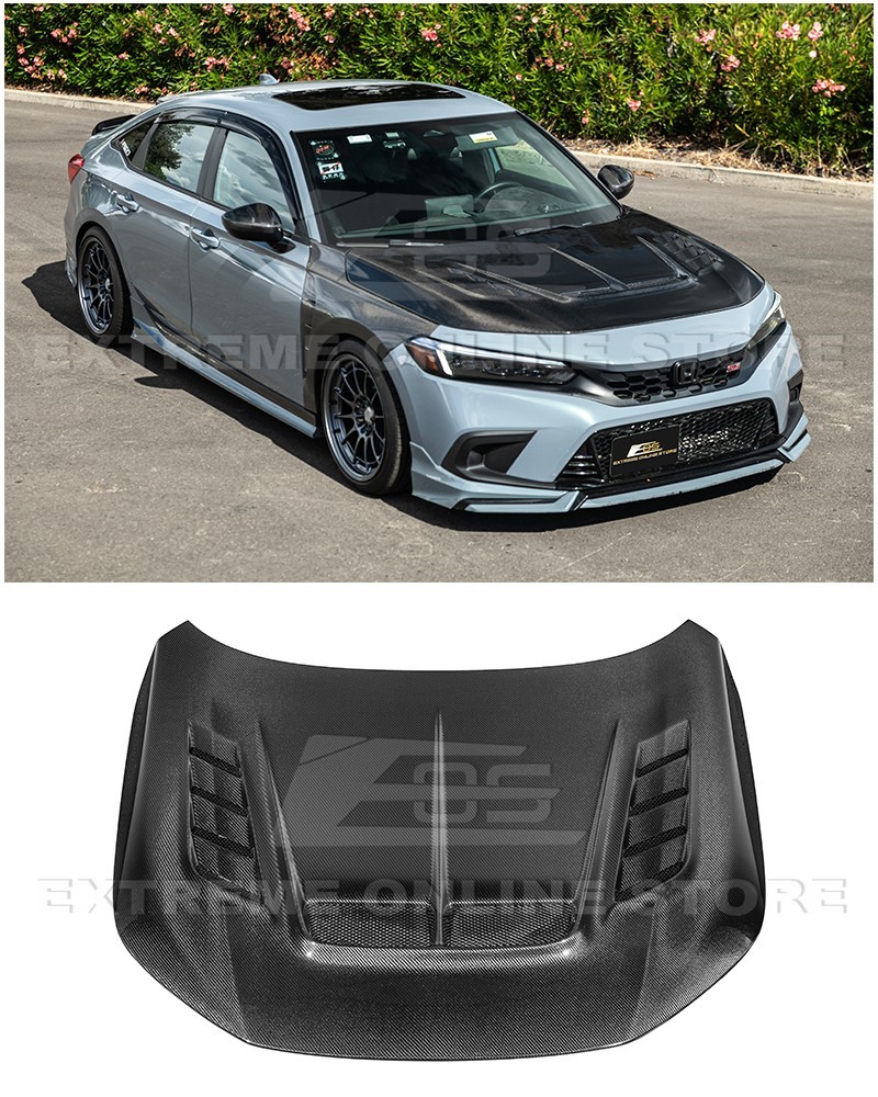 For 22-Up Honda Civic | JDM Varis Style CARBON FIBER Front Vented Bumper Hood