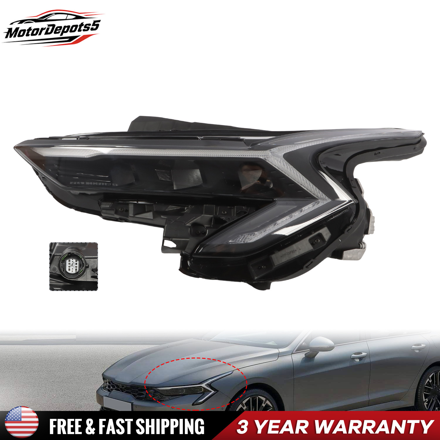 Left Full LED Headlight Assembly For Kia K5 2025-2026 EX LXS GT