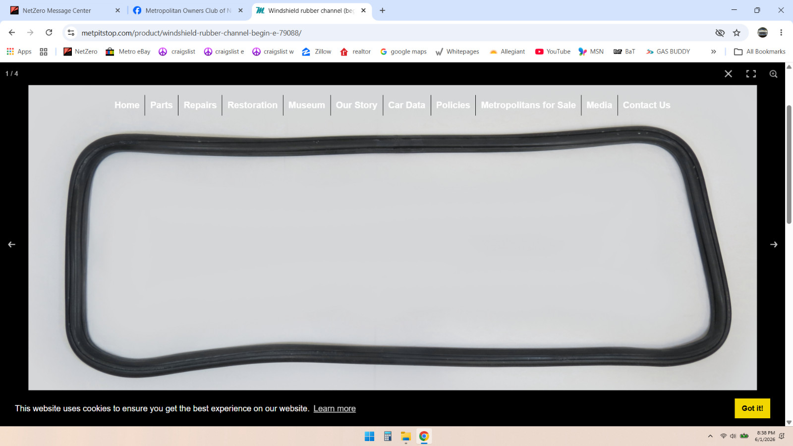 Nash Metropolitan Windshield Gasket 1959-62