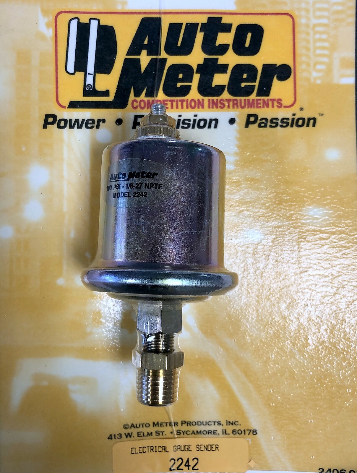 Auto Meter 2242 1/8 / 1/4 NPT Sender Short Sweep Oil Pressure 0-100 Psi Gauge