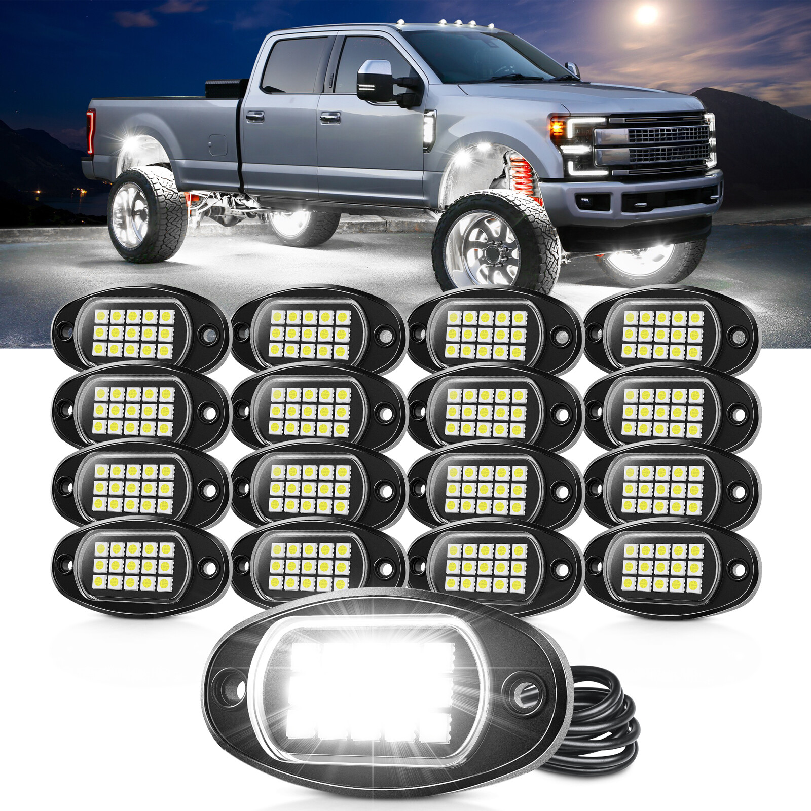 16 Pods Pure White LED Rock Lights Kit,6000K LEDs Bright Rock Lights for Trucks