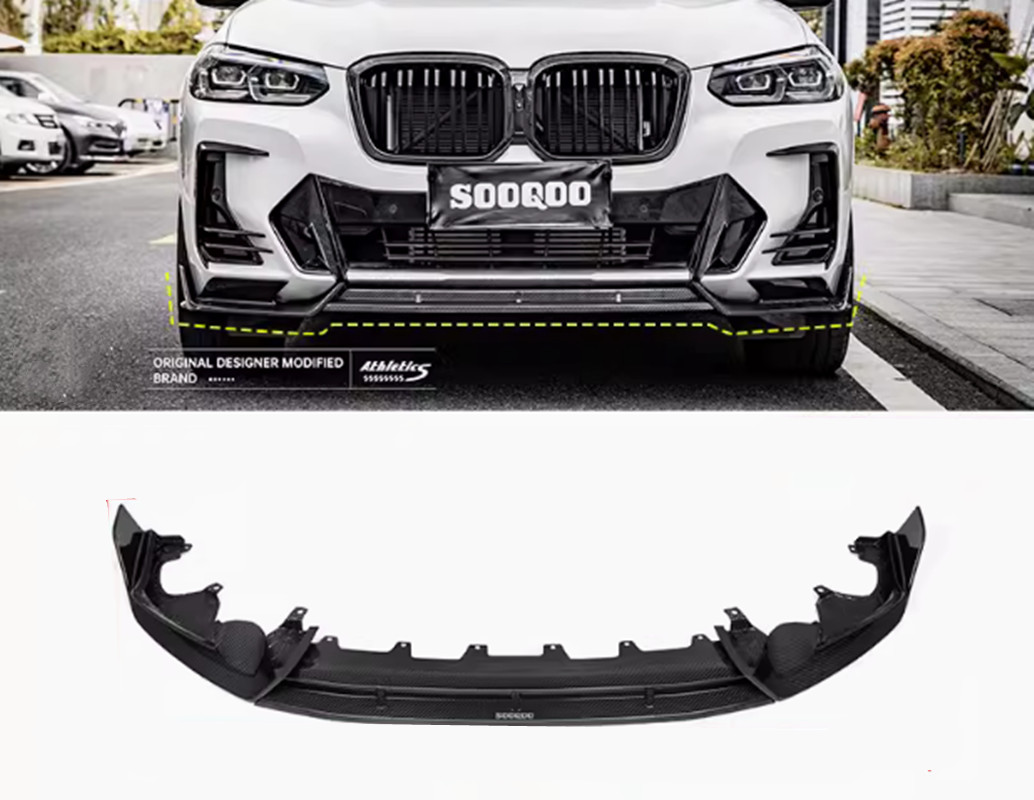 3PCS Dry Carbon Fiber Exterior Front Bumper Lower Guard For BMW X3 2022-2024