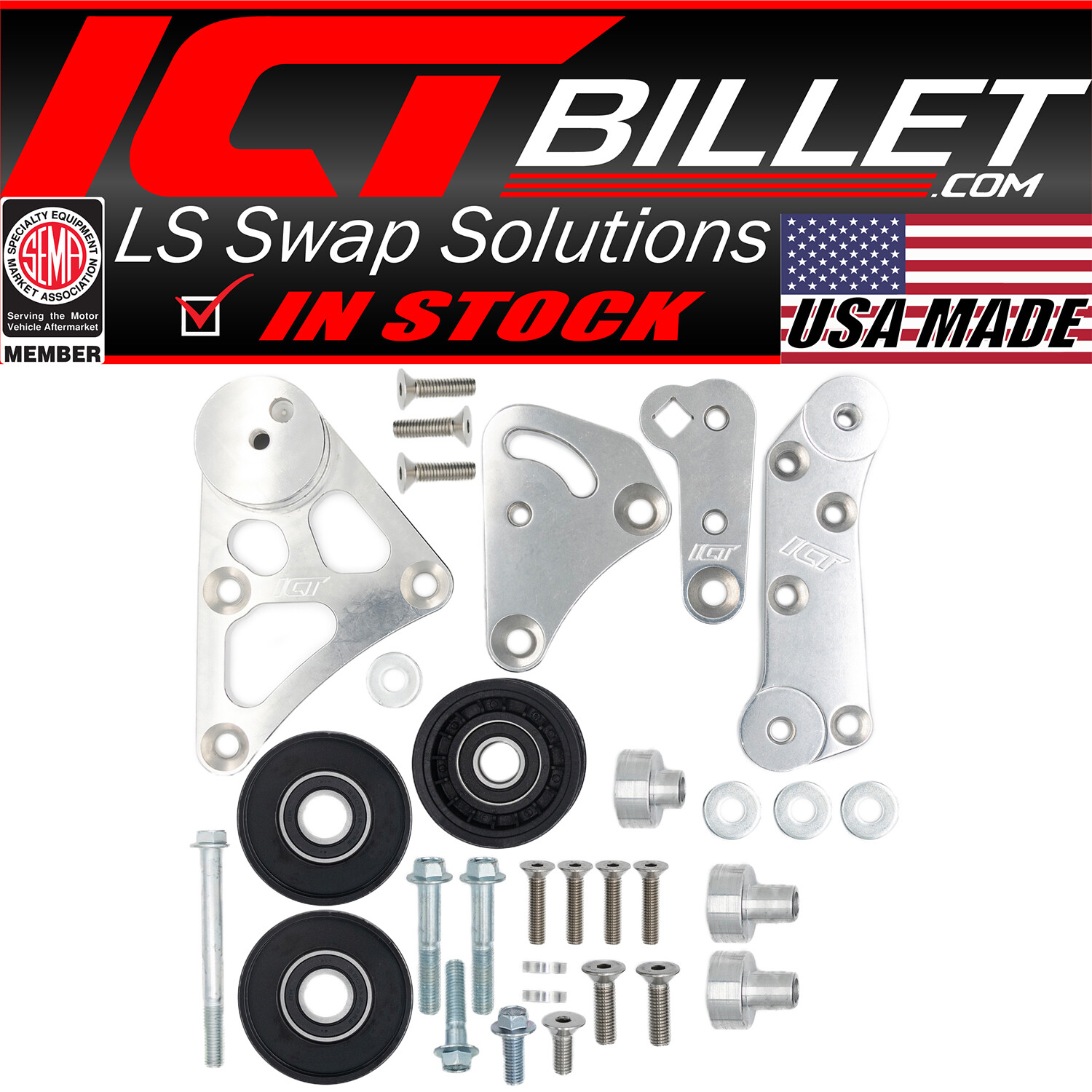ICT Billet LSA 8 Rib Idler and 6 & 8 Rib Belt Tensioner Bracket