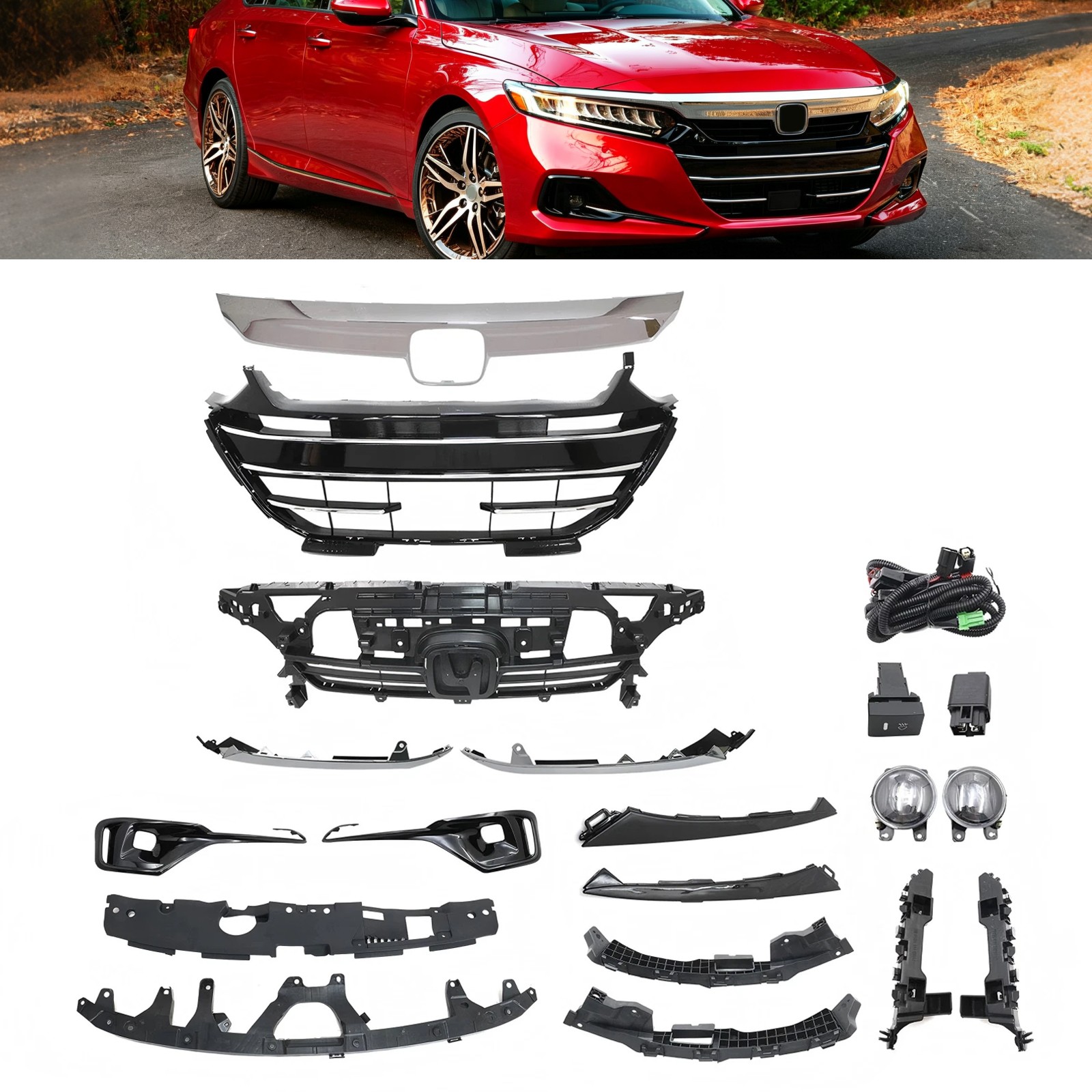 For Accord 2021-2022 Sport Bumper Grille/Moulding/Support/Fog Light/Trim/Bracket