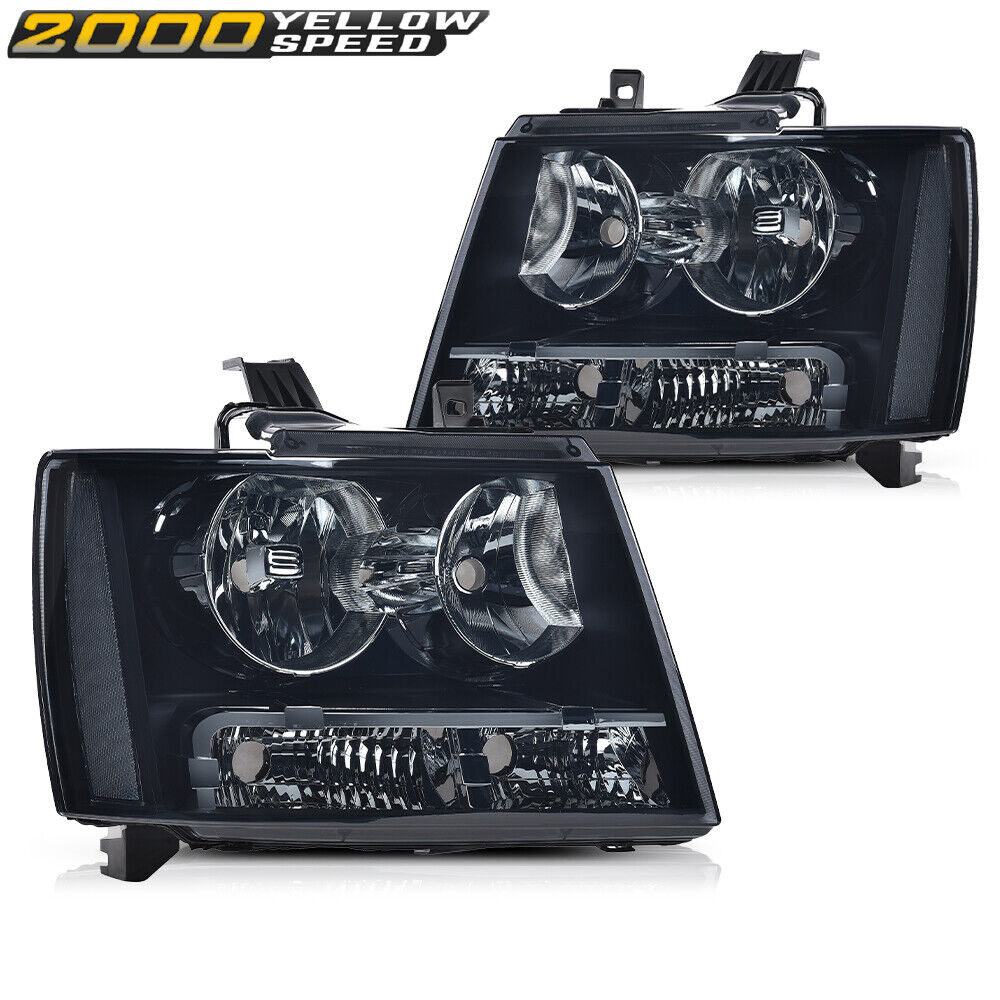 Smoked Corner Headlight Head Lamps Fit For 2007-2014 Chevy Tahoe Suburban LH+RH 