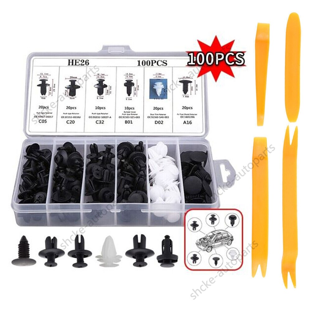 100PCs Car Body Rivet Push Pin Plastic Fastener Retainer Bumper Fender Trim Clip