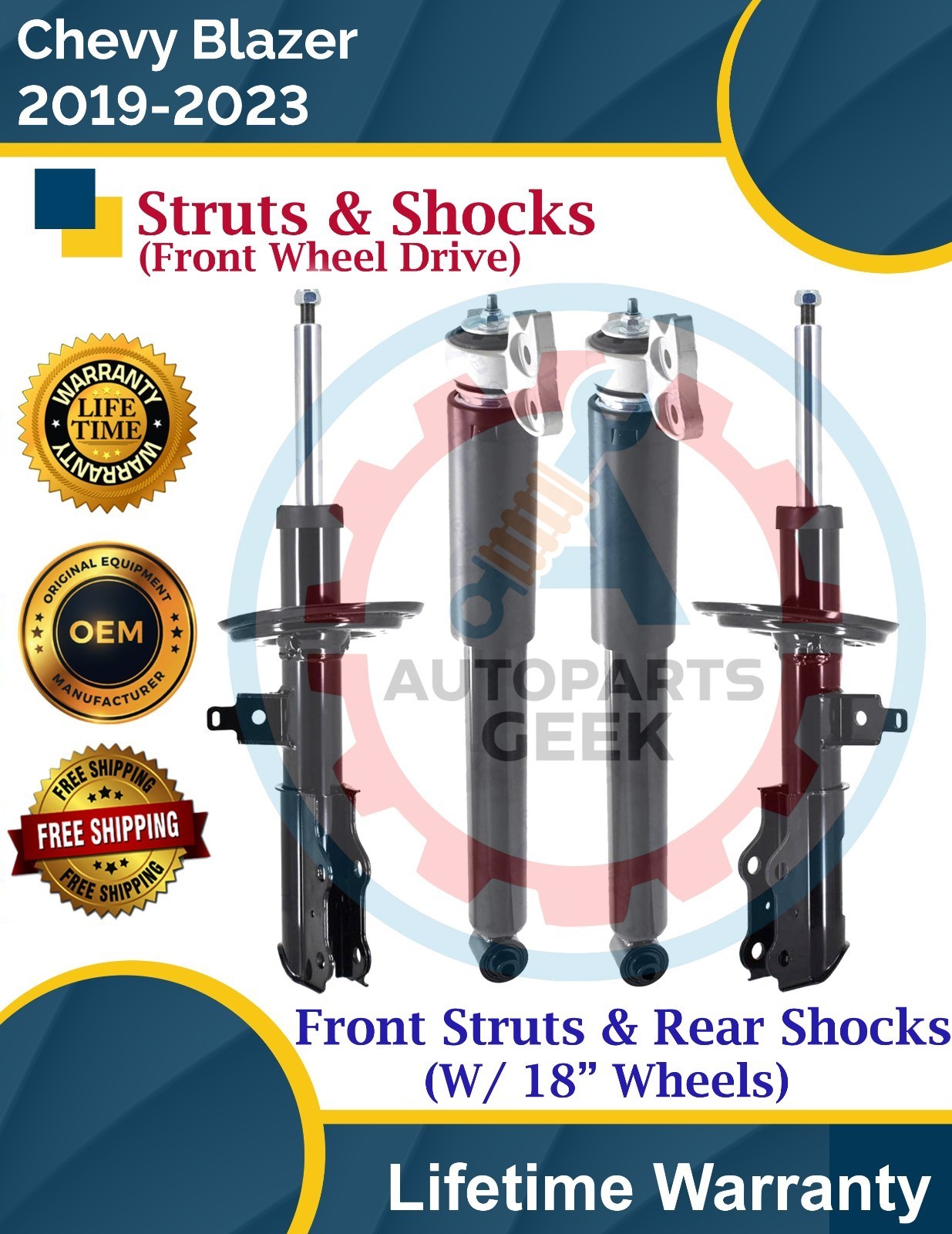 New OE Front Strut & Rear Shock For 2019-2023 Chevy Blazer 2WD Lifetime Warranty