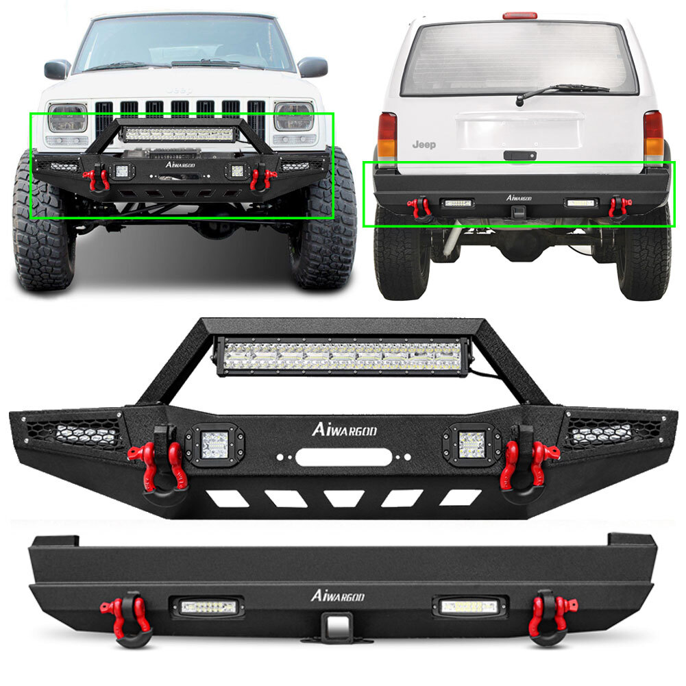 Aaiwa Steel Front and Rear Bumper Fits 1984-2001 Jeep Cherokee XJ W/Winch Plate