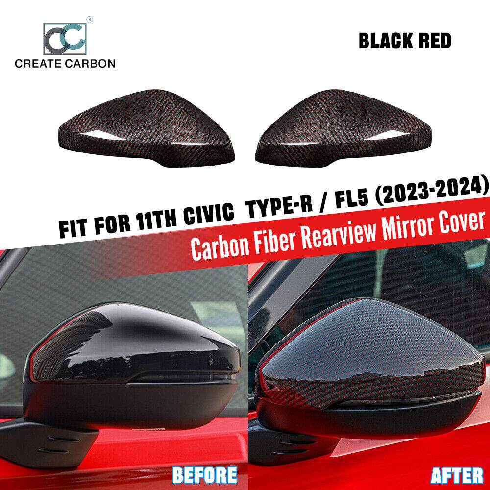 2pcs Red Black Carbon Fiber Mirror Caps Covers Fit For 11th Civic Type R FL5 