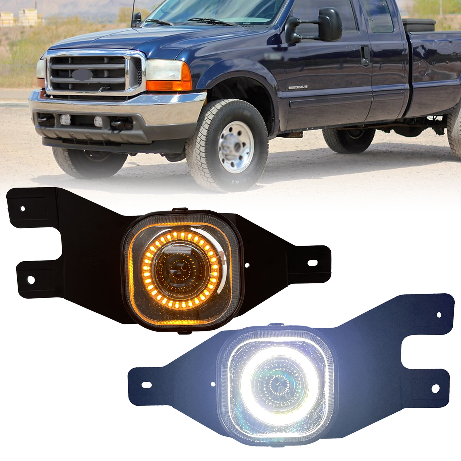 Fit 1999-2004 Ford F250 F350 Excursion LED Double Color Fog Lights Driving Lamps