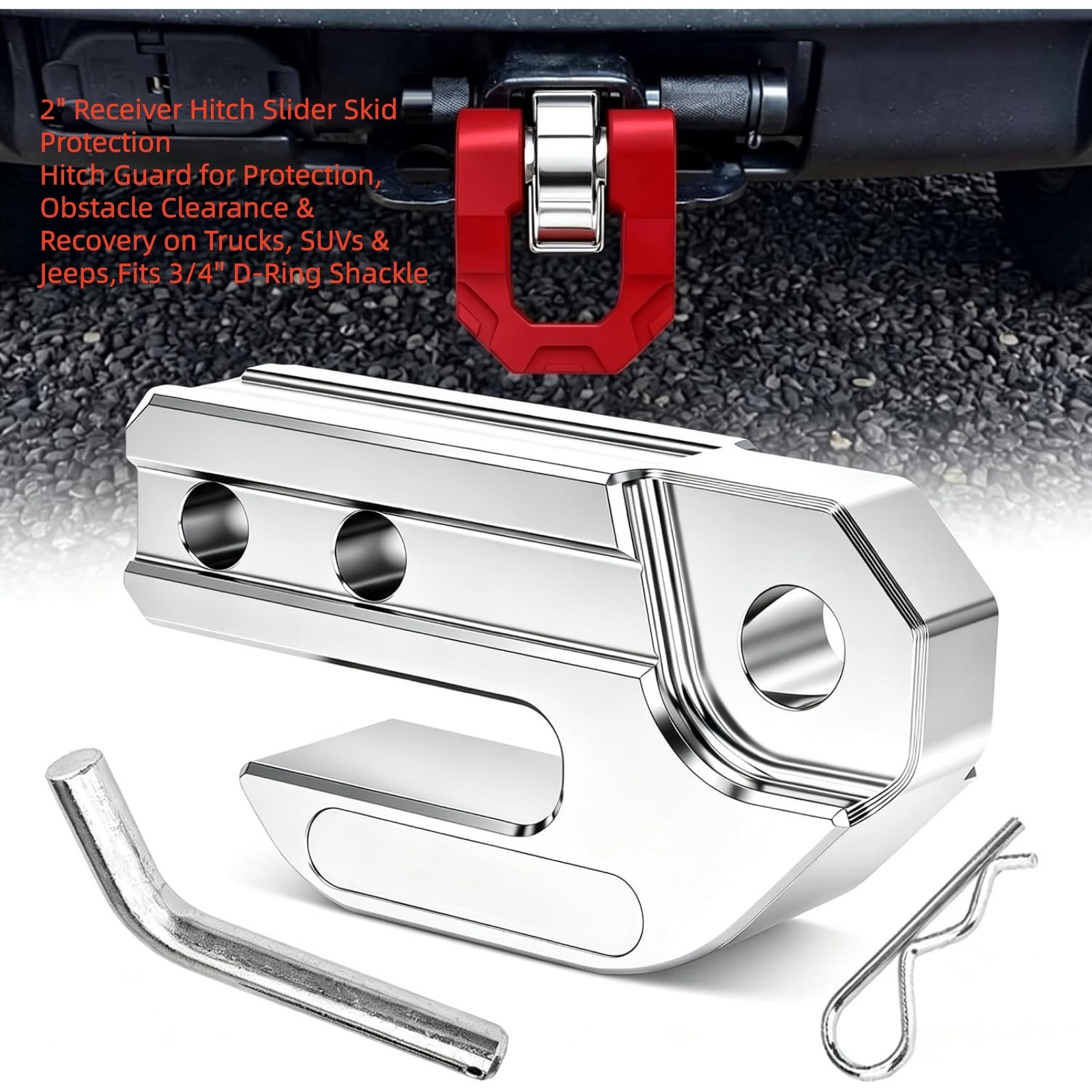 2\'\' Hitch Slider Skid Plate,Fit 3/4\'\' D-Ring Shackle Trucks SUVs Towing Recovery