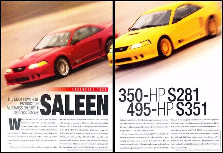 1999 Saleen Ford Mustang S281 S351 Original Car Review Print Article J471