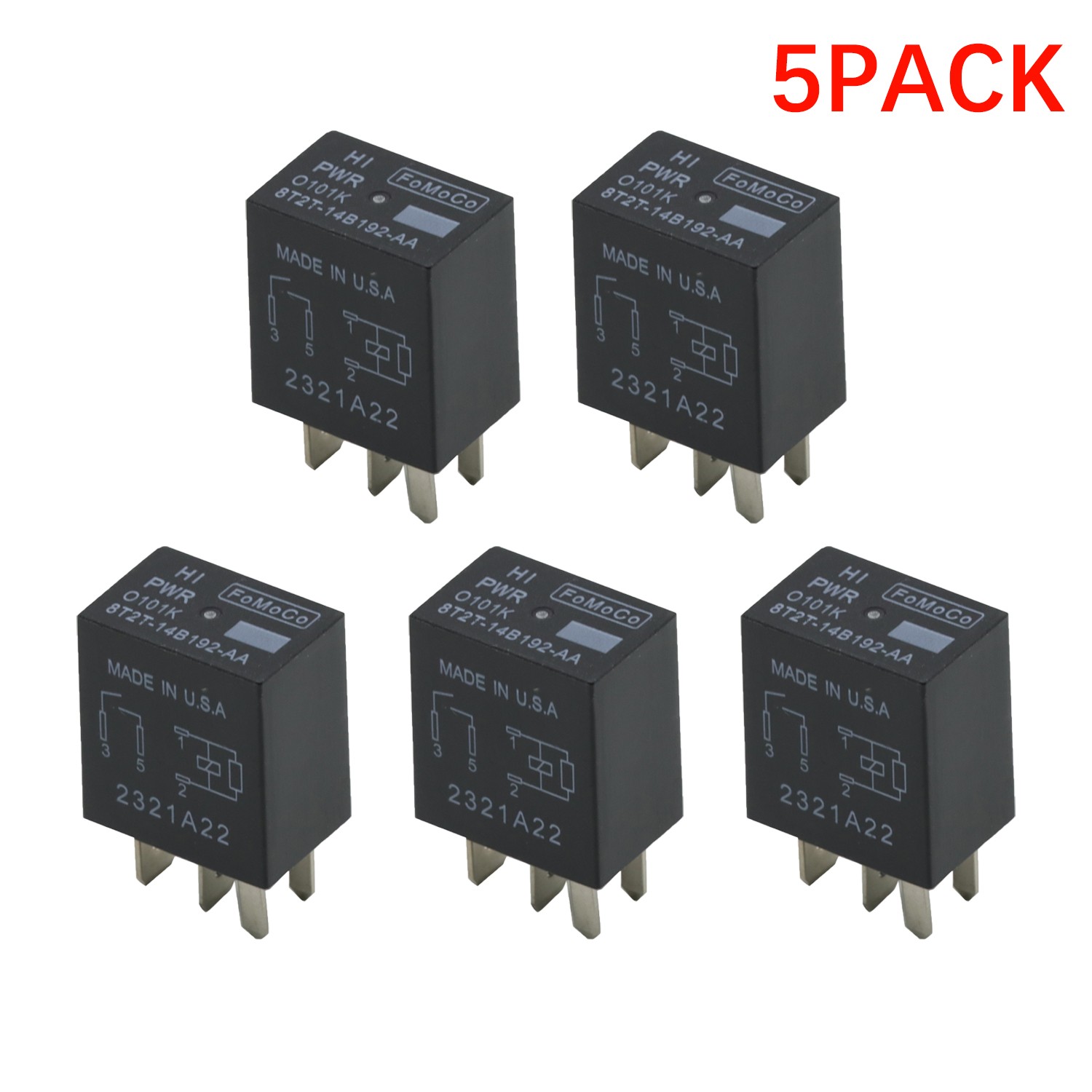 5pcs 8T2T-14B192-AA 12VDC Power Relay 4 Pin Compatible for Select Ford Vehicles