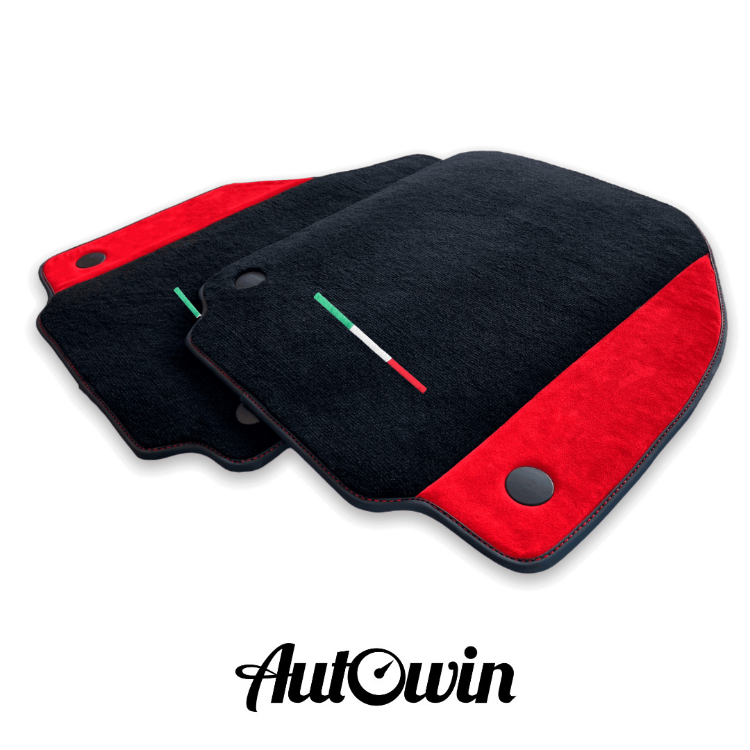 AutoWin Brand Black Floor Mats for Ferrari 458 Speciale with Red Alcantara