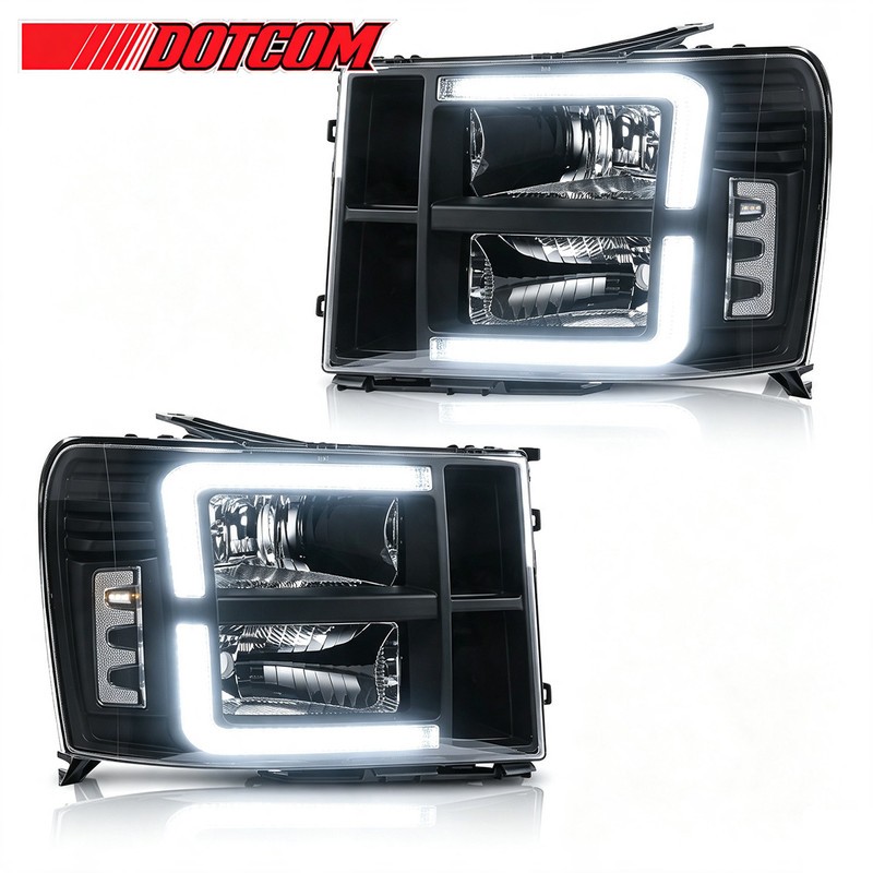 For 2007-2013 GMC Sierra 1500 2500HD 3500HD Black Clear LED DRL Tube Headlights