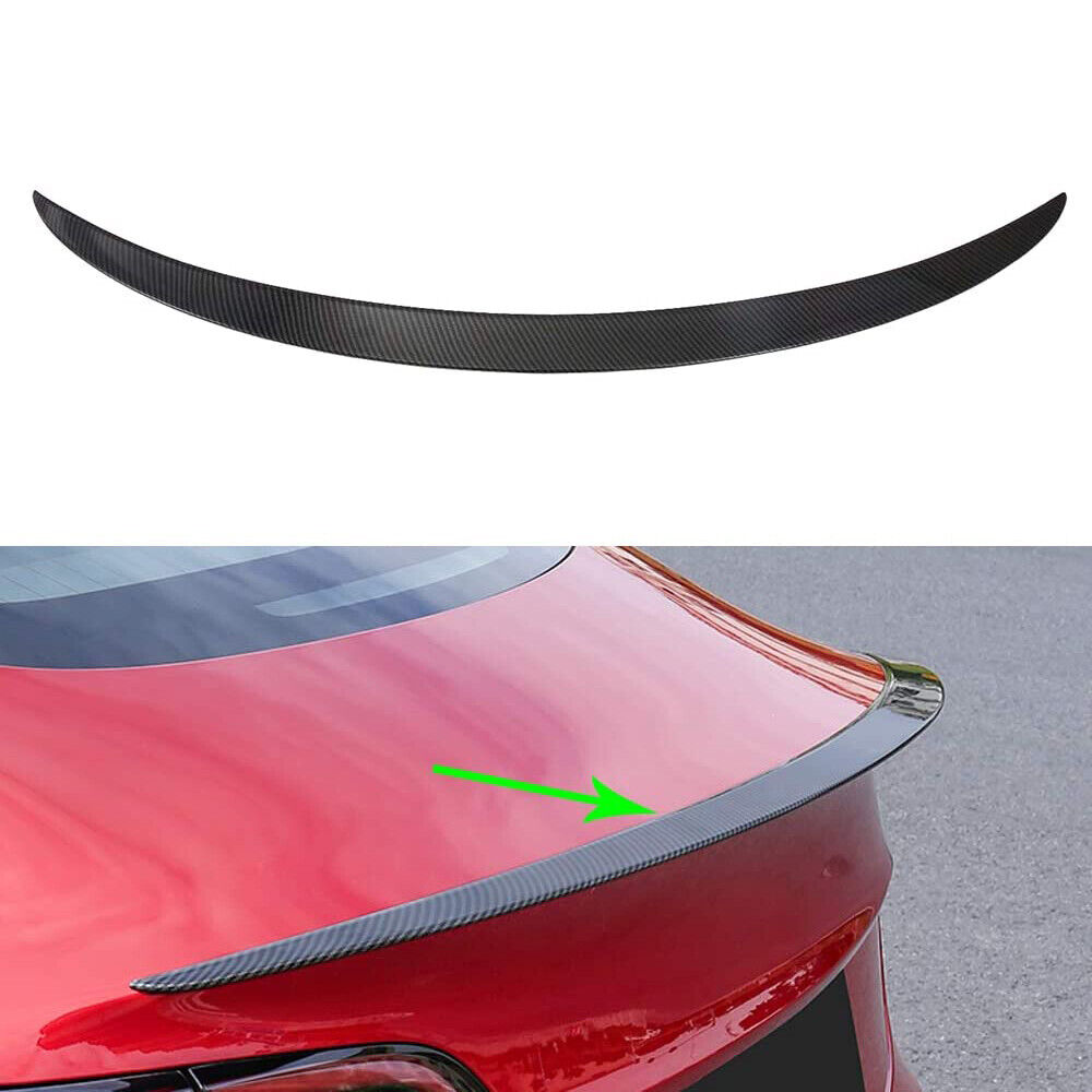 Tesla Model 3 Spoiler Wing Glossy Carbon Fiber Rear Trunk Lip oem For 2017-2022