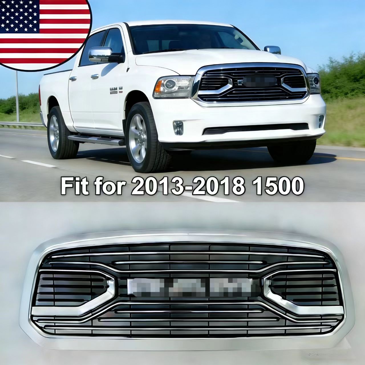 Fit For 2013-2018 RAM 1500 Grille Big Horn Chrome Bumper Grill Mesh