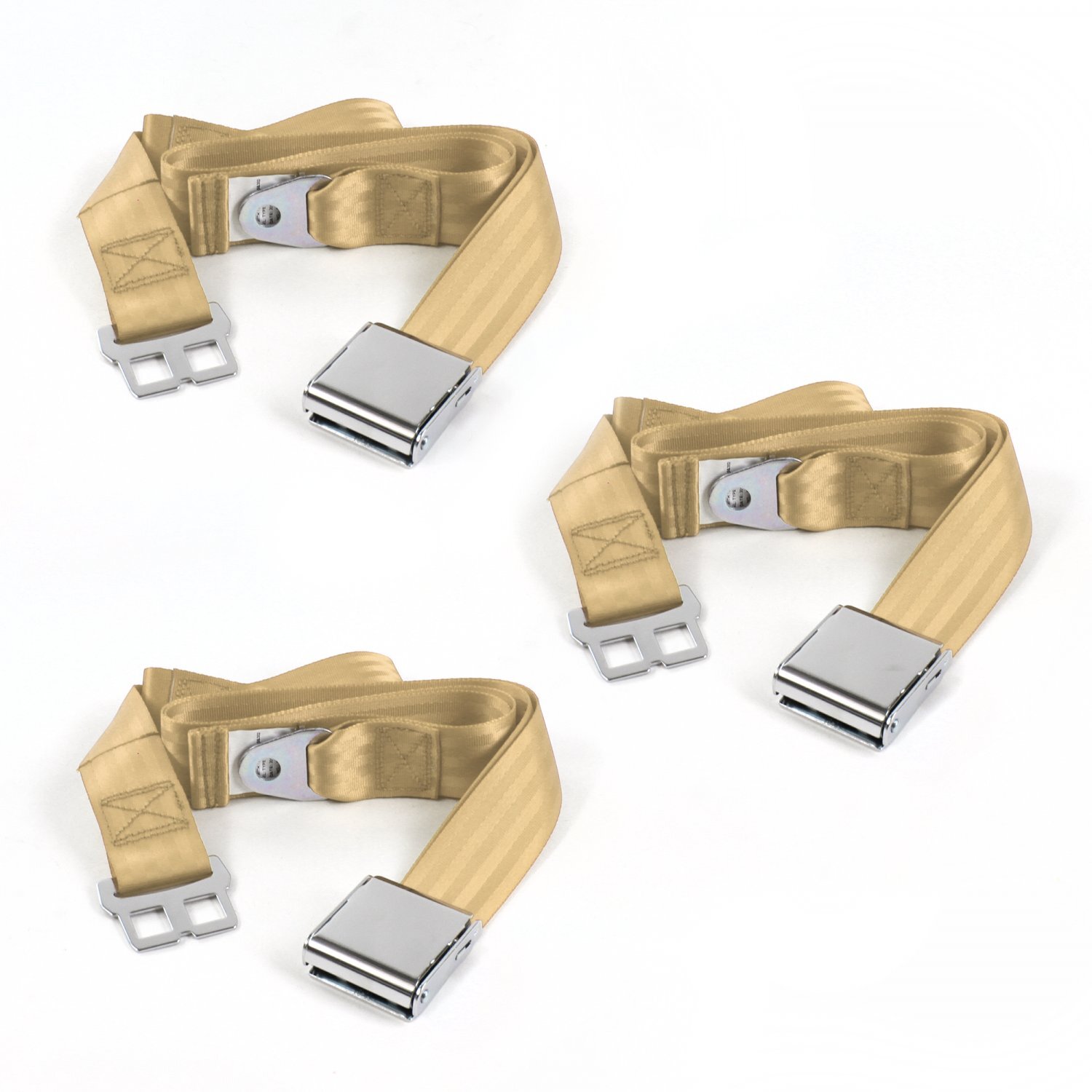 VW Type 1 1958 - 1967 Airplane 2pt Tan Lap Bench Seat Belt Kit - 3 Belts SafTboy