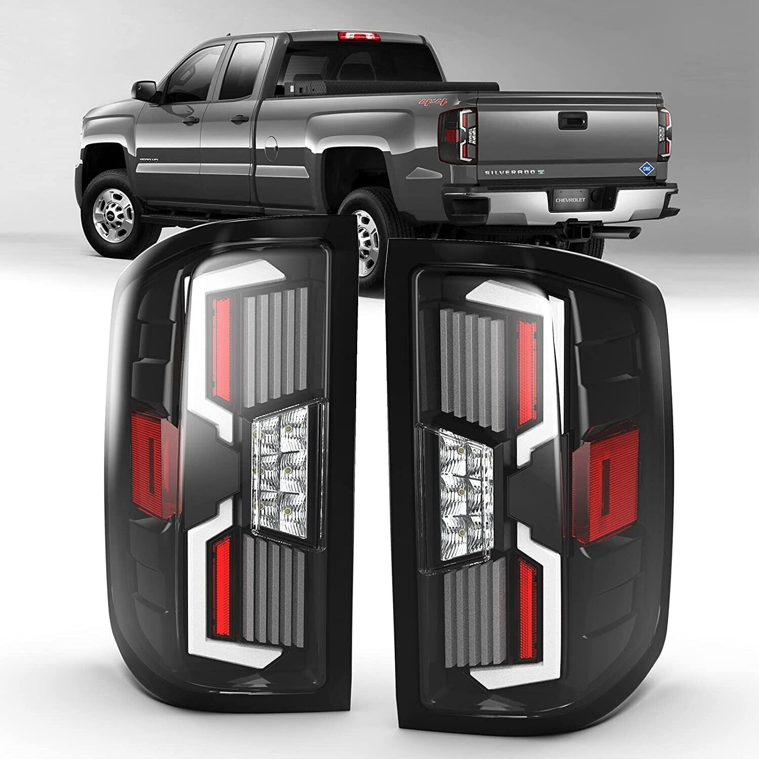 Black LED Sequential Tail Lights For 2014-2018 Chevy Silverado 1500 2500 3500