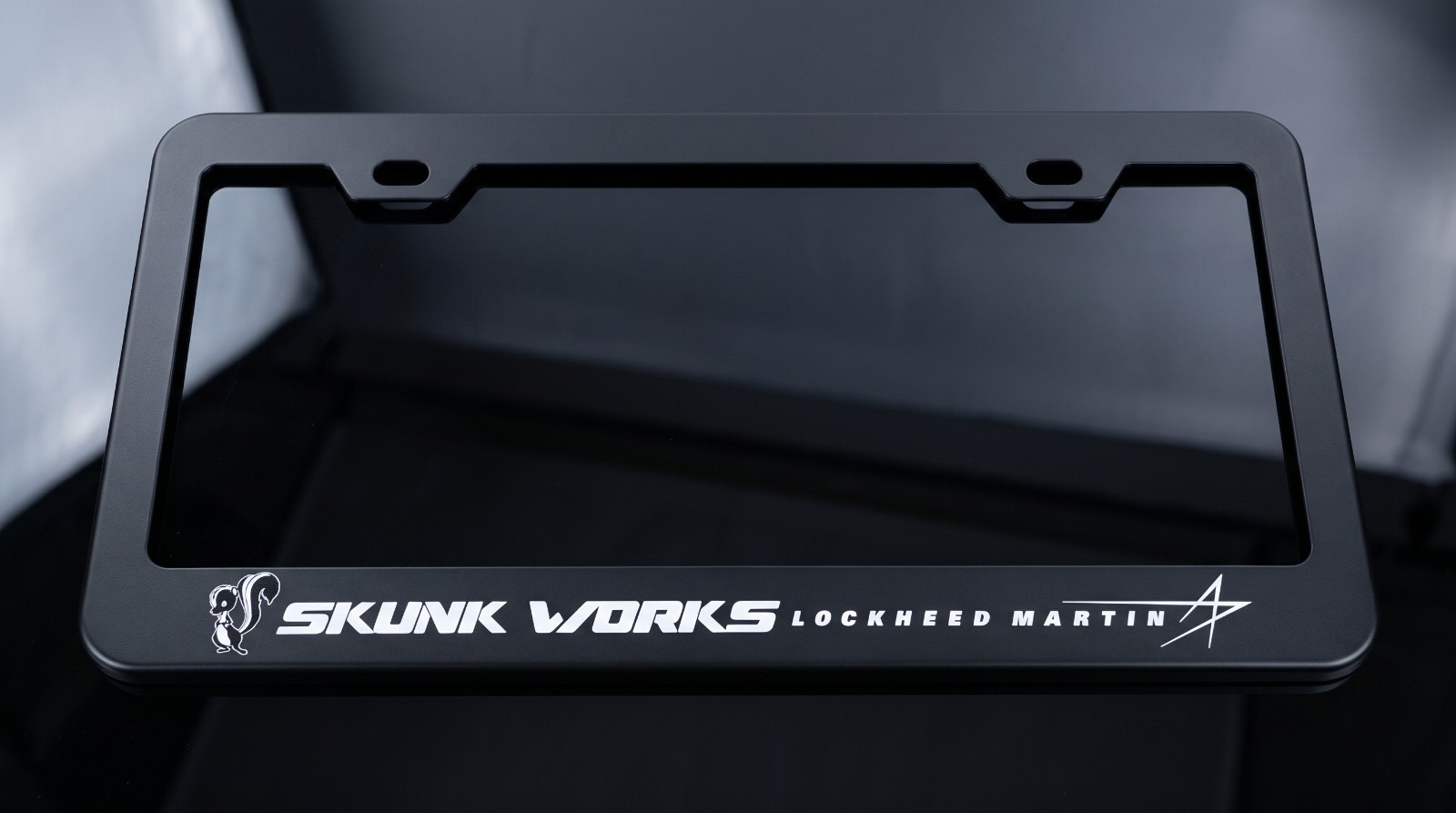 Skunkworks Lockheed Car License Plate Frame Black Stainless-Steel Metal