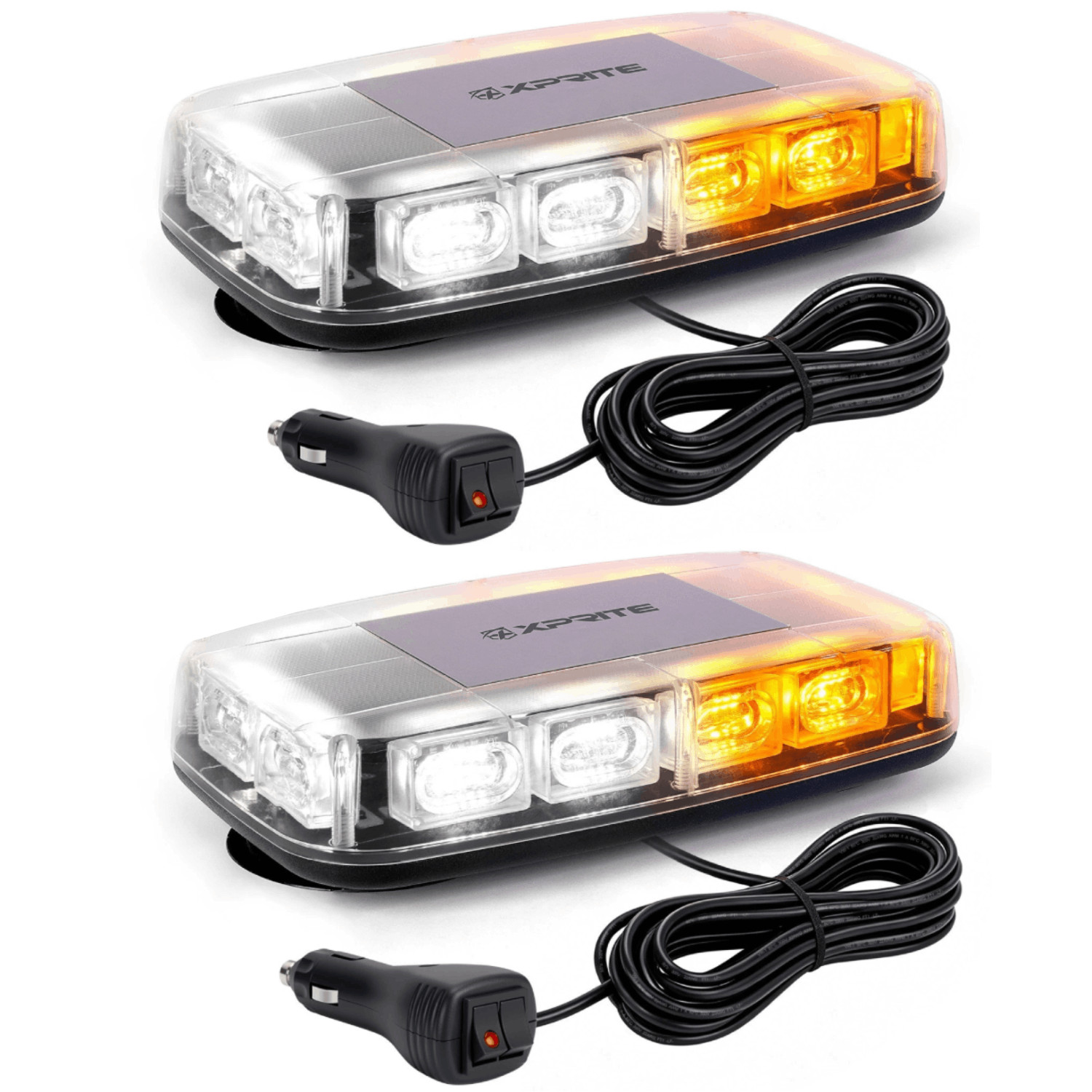 2PC Amber White 144 LED Strobe Light Bar Magnetic Beacon Snow Plow Tow Truck 12V