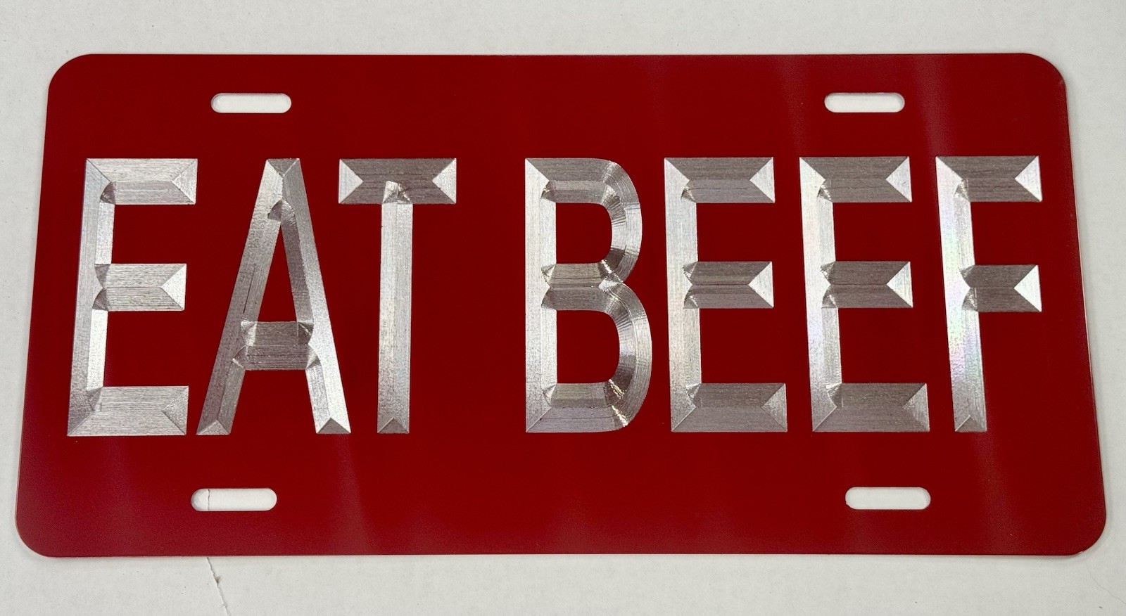 🔥REFLECTIVE🔥 Diamond Etched Engraved Eat Beef Red Car Tag Front License Plate