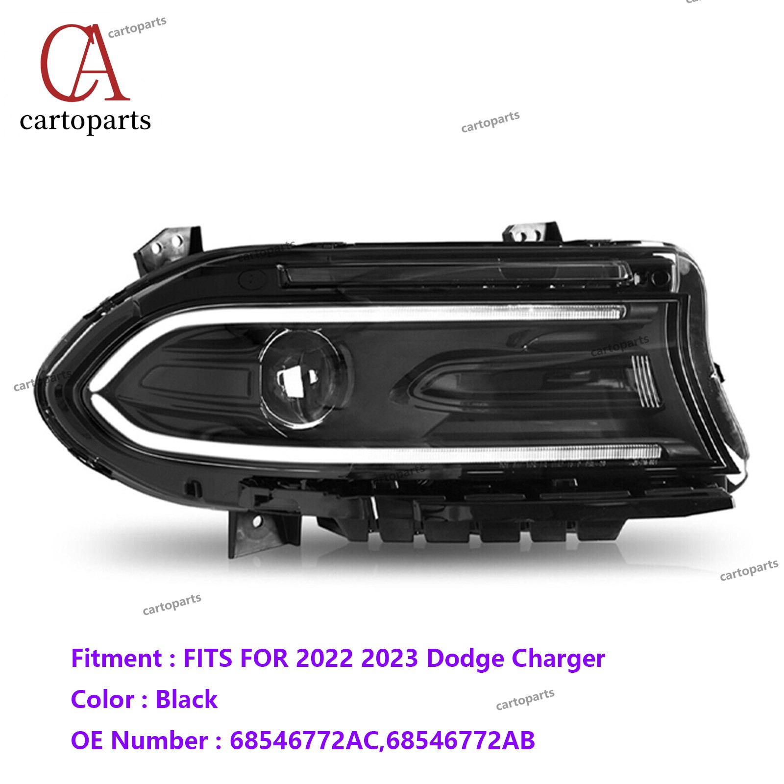 For 2022 2023 Dodge Charger Right Halogen Headlight WITH LED DRL & Projector