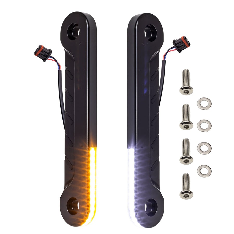 Eagle Lights Black Low Profile Fork LED Turn Signal & White DRL 2006-2023 Harley