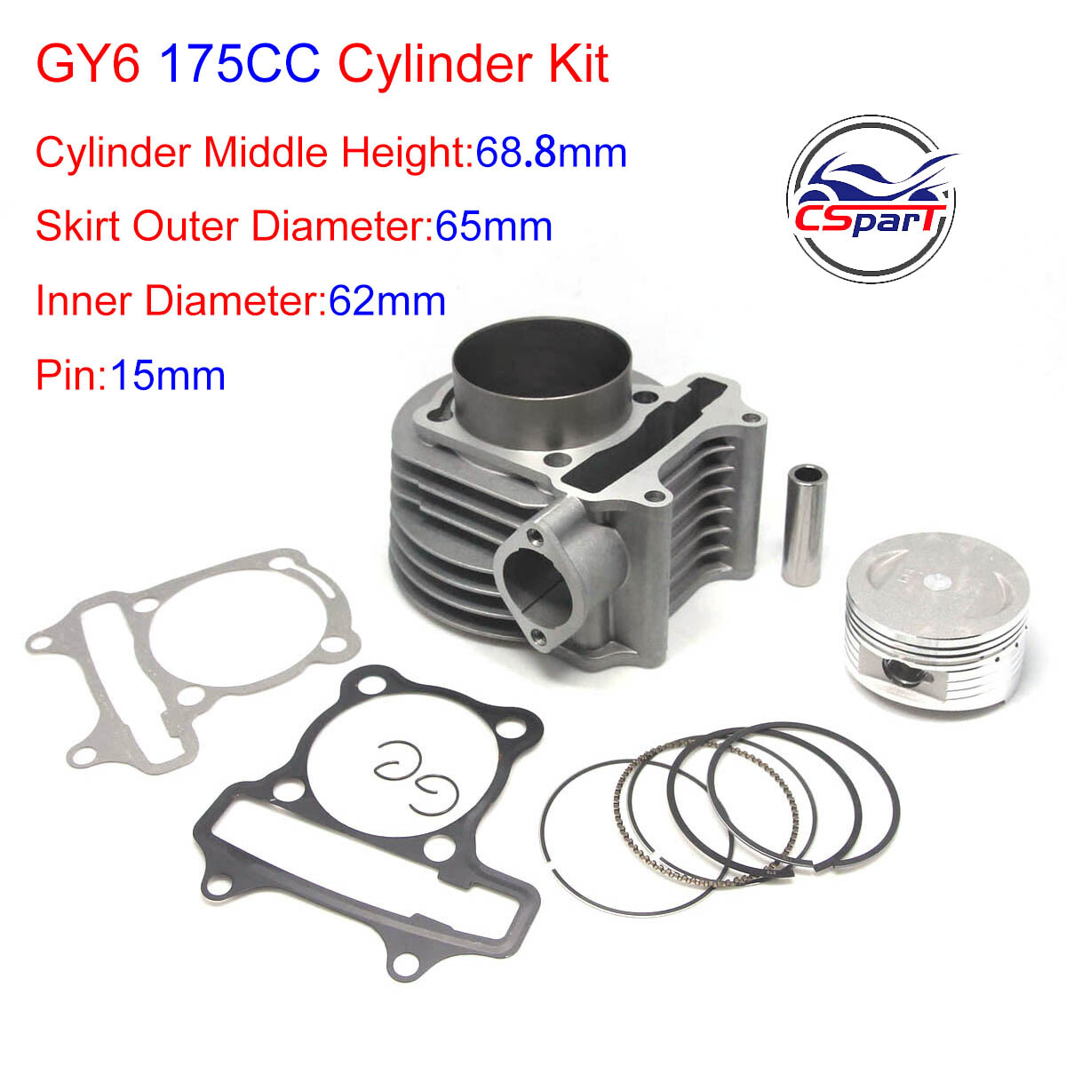 62mm Big Bore Cylinder Kit GY6 175cc Baotian Taotao Kazuma Keeway Scooter Buggy