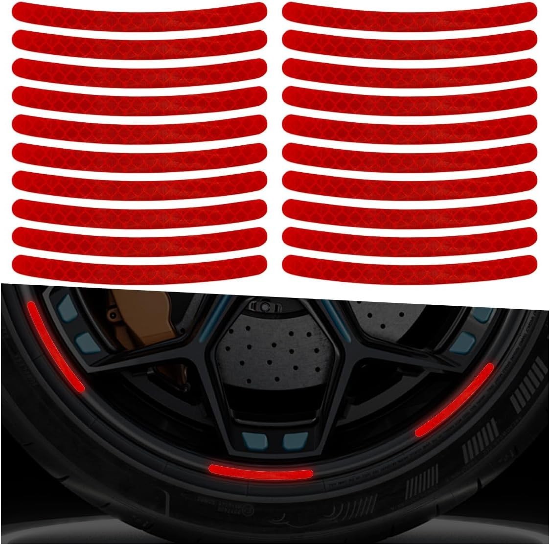 22PCS Red Reflective Car Wheel Stripe Stickers - Enhance Night Safety & Style