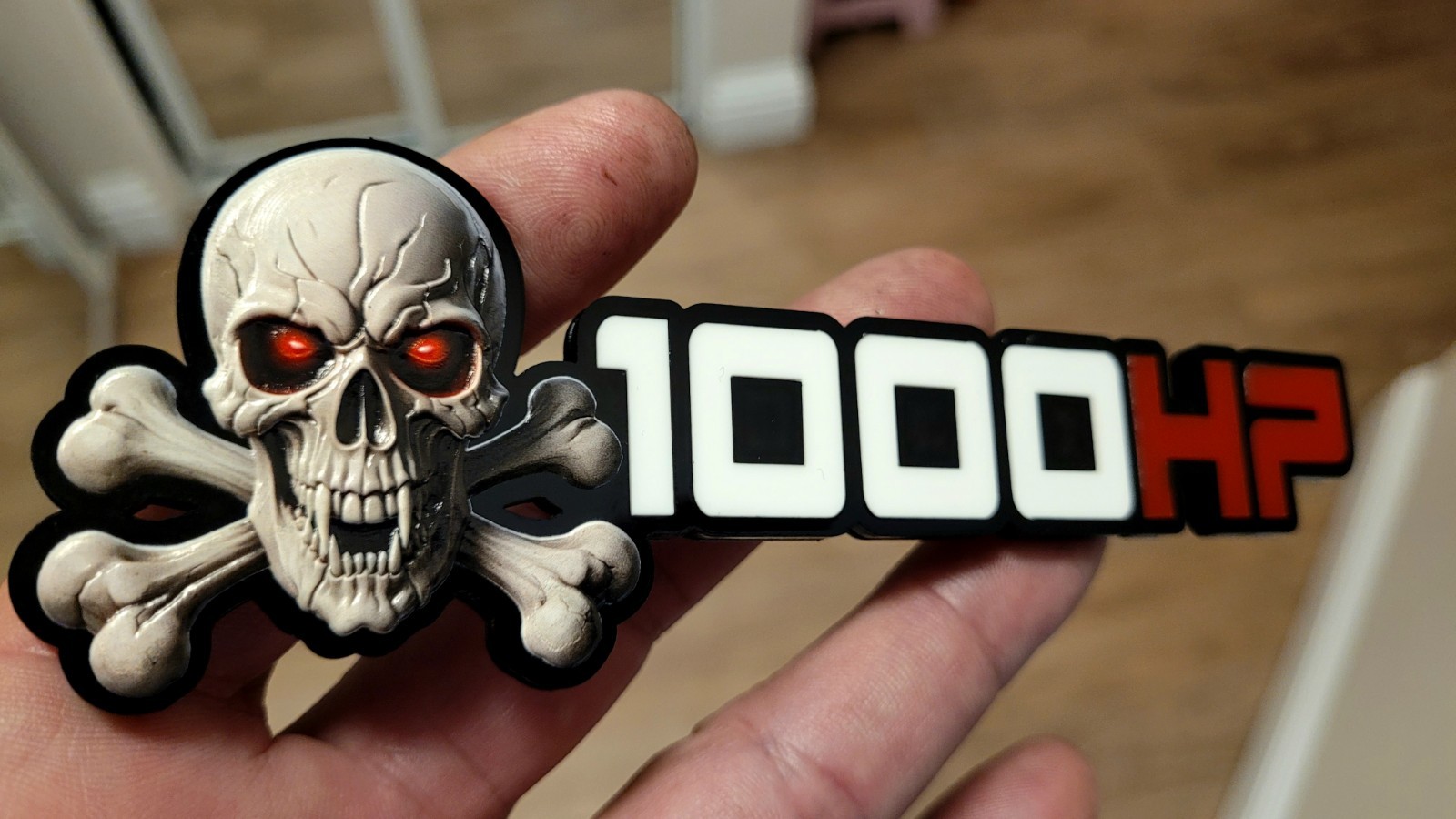 1000HP 3D TEXTURED  Skull Fender Exterior Engine Badge  Acrylic Decal Truck X1