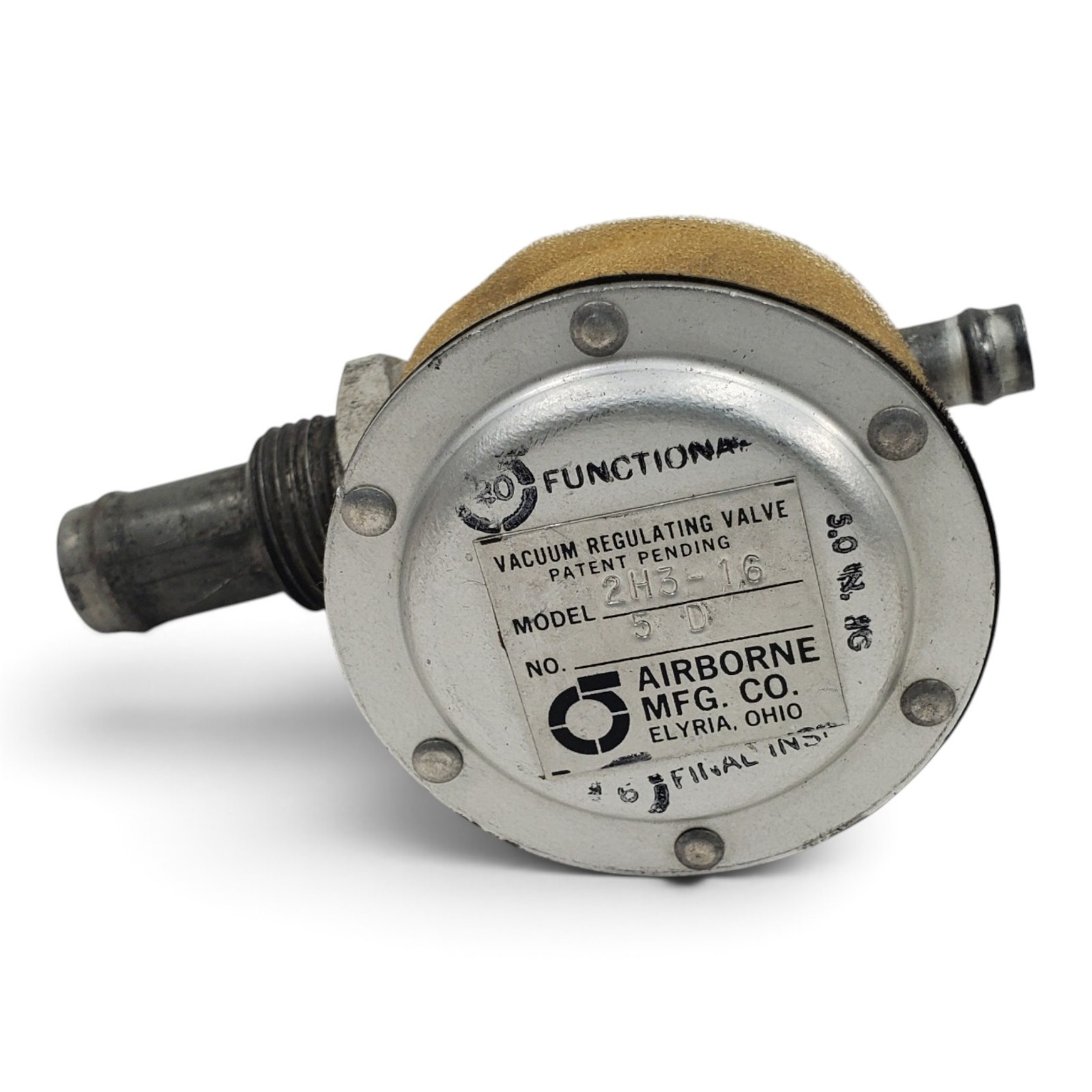 Cessna Airborne Vacuum Regulating Valve 2H3-16 P/N: C482001-0401