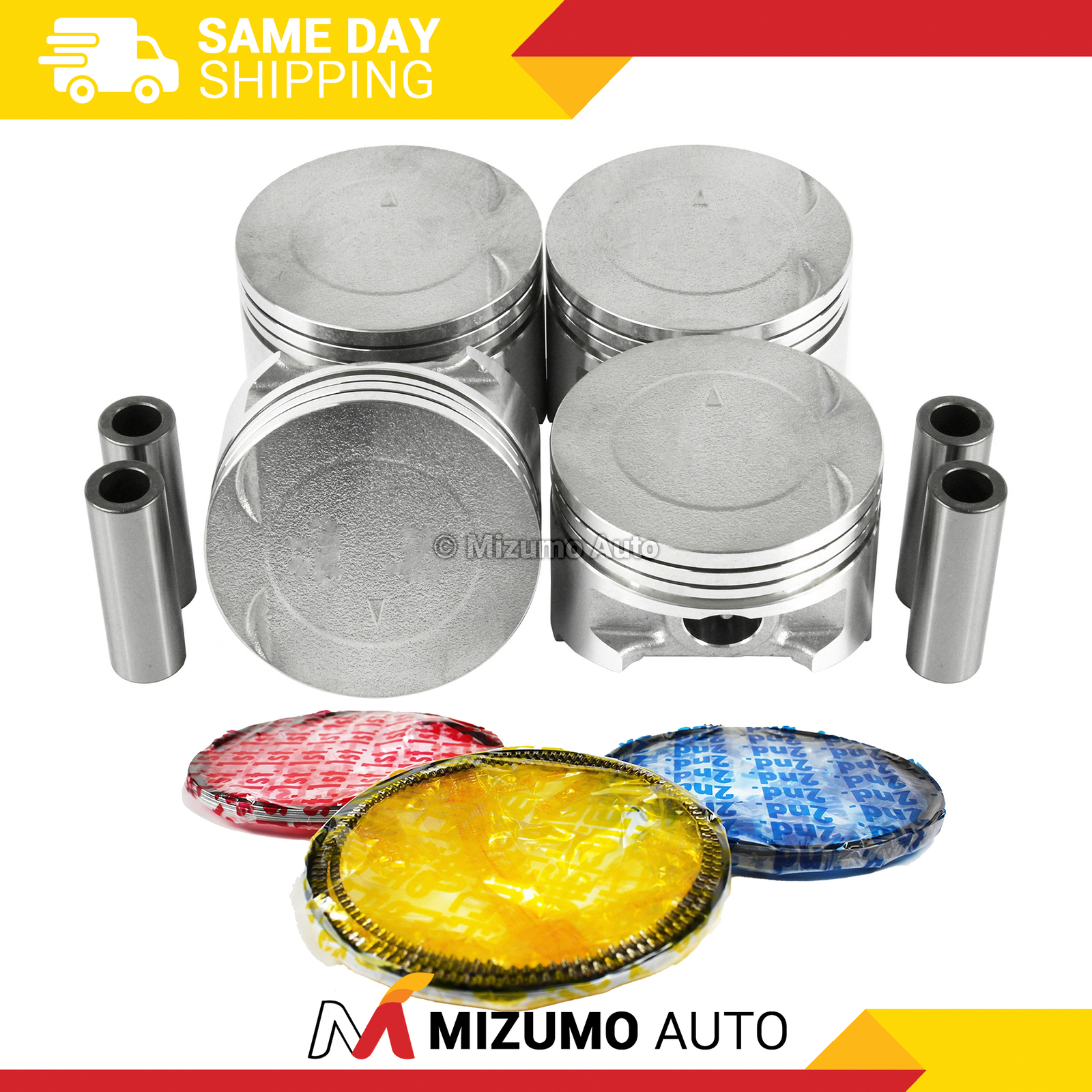 Pistons w/ Rings fit Fits 97-02 Mitsubishi 1.8L L4 SOHC 16v