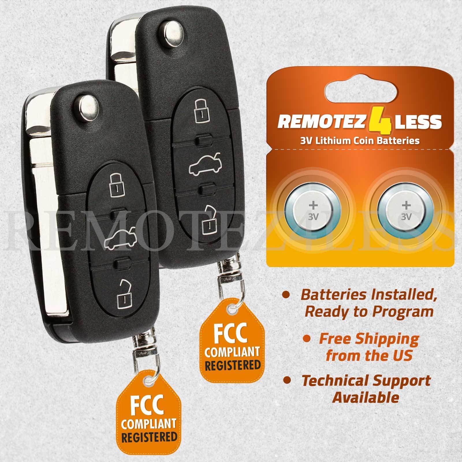 2 For 2002 2003 2004 2005 Audi TT Quattro Keyless Entry Remote Car Key Fob