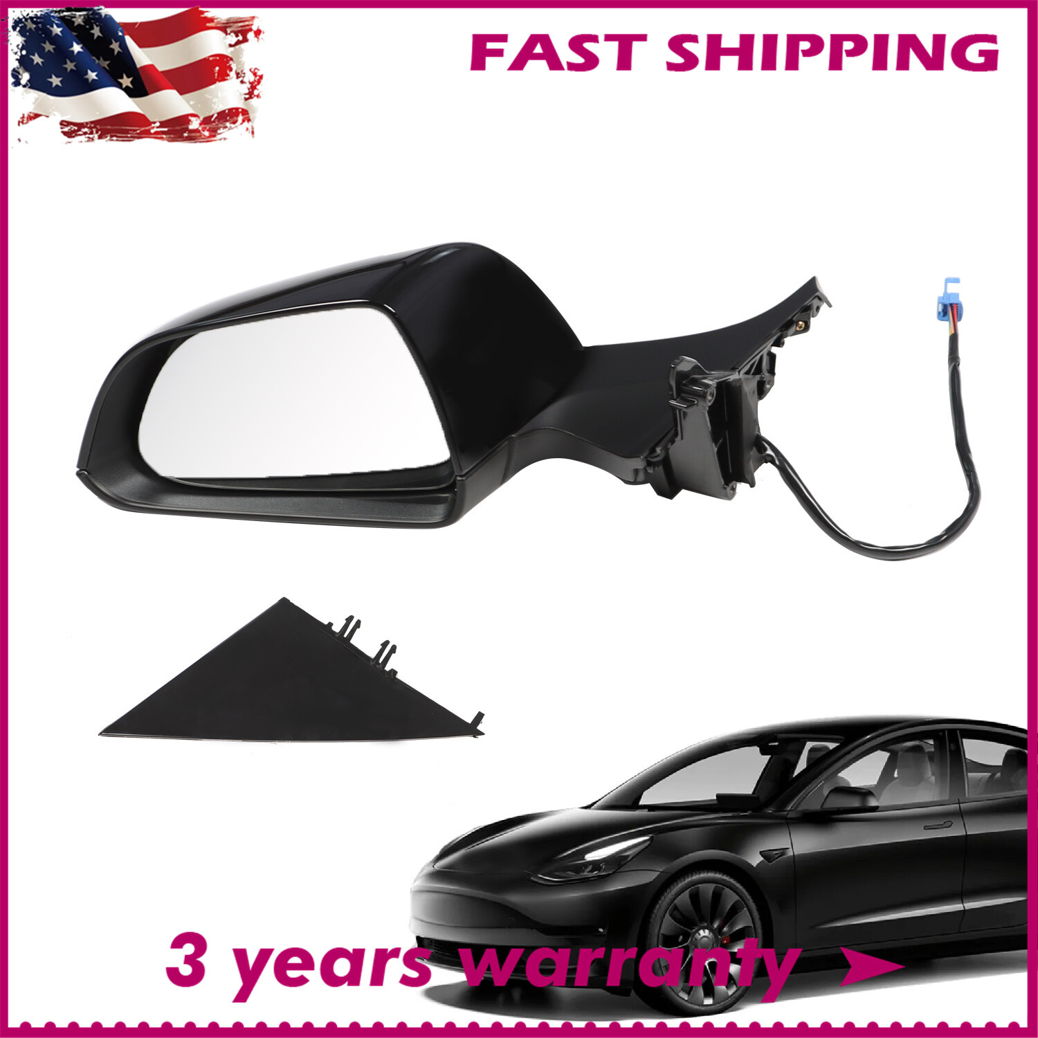 FOR 2017-2023 TESLA MODEL 3 BLACK LEFT DRIVER SIDE MIRROR