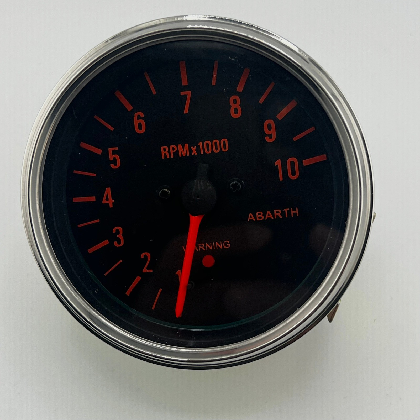 ABARTH Tachometer RPM x1000 Gauge Red Needle Chrome Bezel Auto