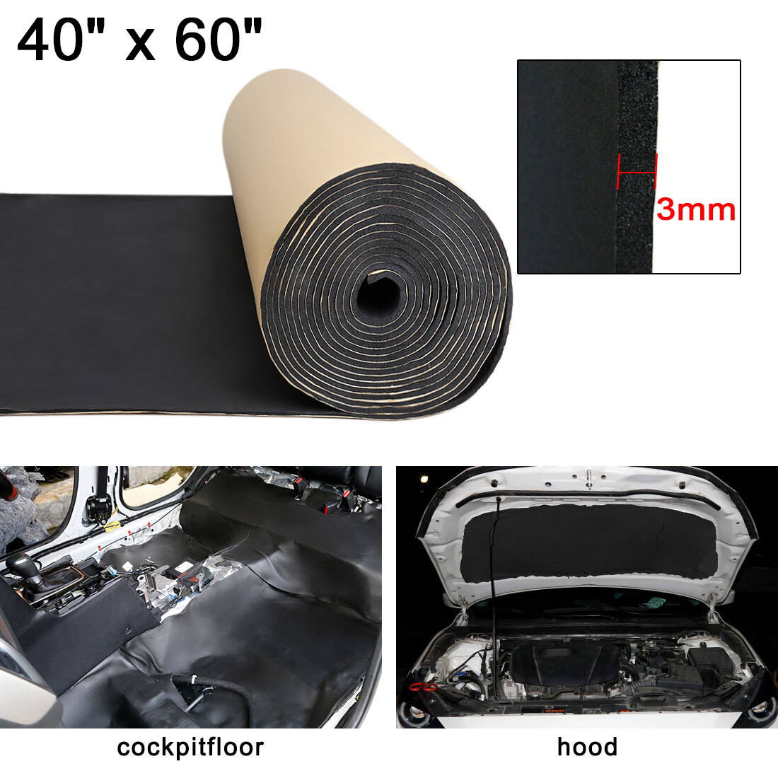 118mil 16.36sqft Car Hood Floor Cargo Area Sound Deadening Mat 60\ 118mil 16.36sqft Car Hood Floor Cargo Area Sound Deadening Mat 60\
