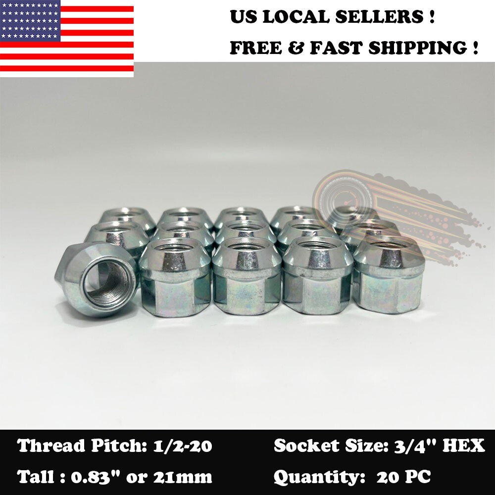 20PC 1/2-20 ZINC 3/4'' HEX OPEN END WHEEL LUG NUTS FIT FORD LINCOLN MORE