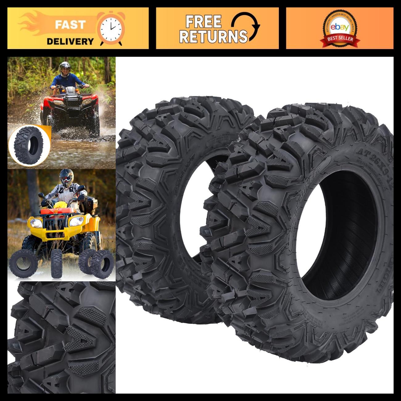 Set of 2 All Terrain 24x8-12 ATV Tires, 6PR Tubeless Off Road for Trail & Mud Set of 2 All Terrain 24x8-12 ATV Tires, 6PR Tubeless Off Road for Trail & Mud