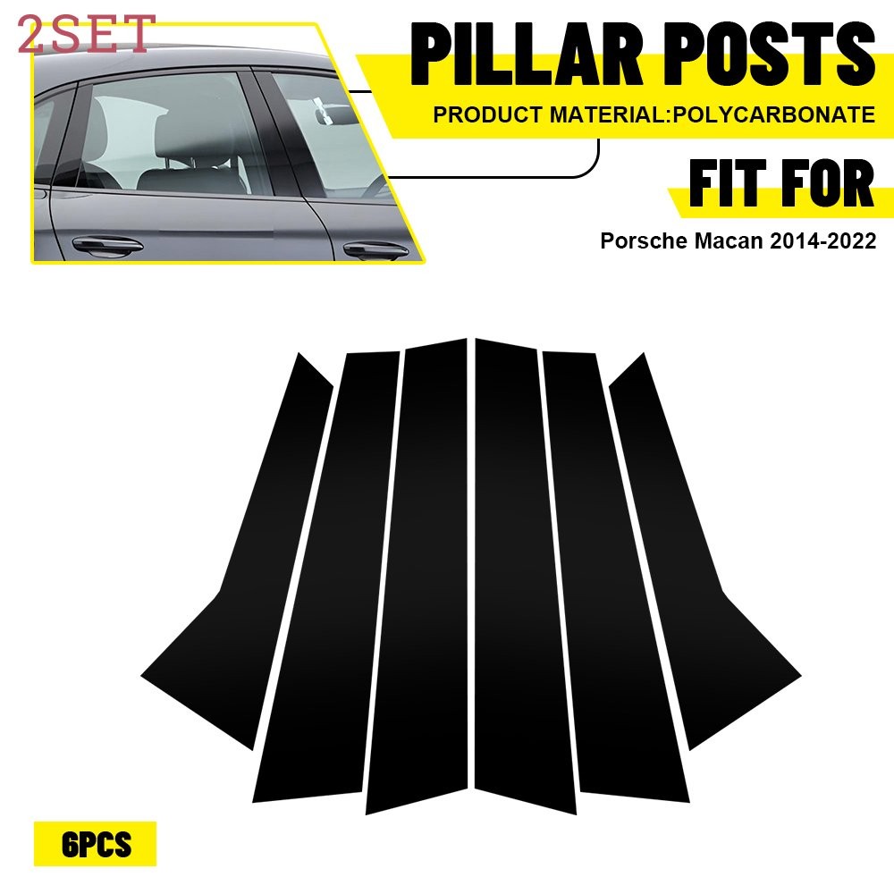 2set Fit 14 15 16 17 18-22 Porsche Macan Glossy Black Pillar Posts Door Trim Win