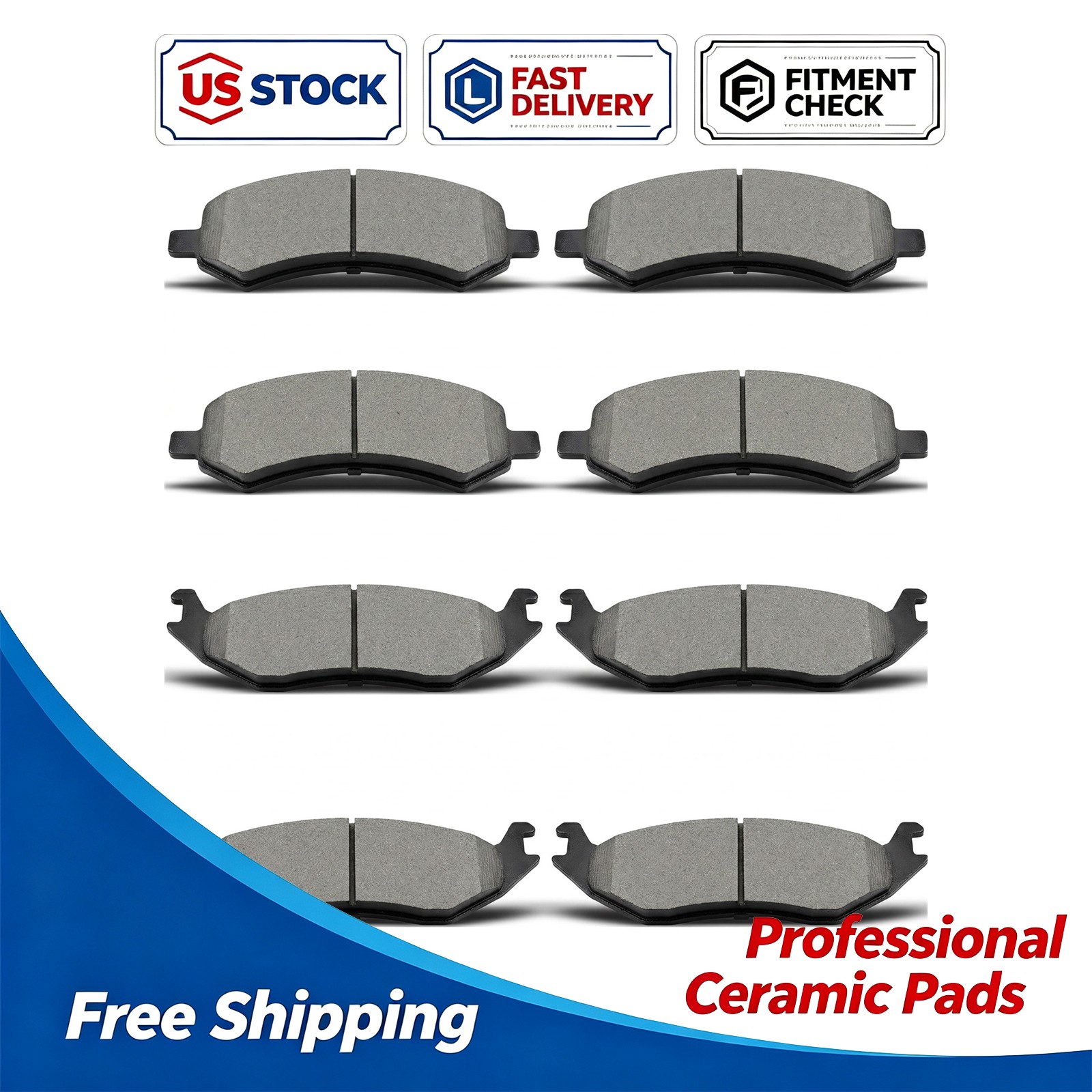 Front Rear Ceramic Brake Pads Set for 2011-2018 Ram 1500 2007-2009 Dodge Durango