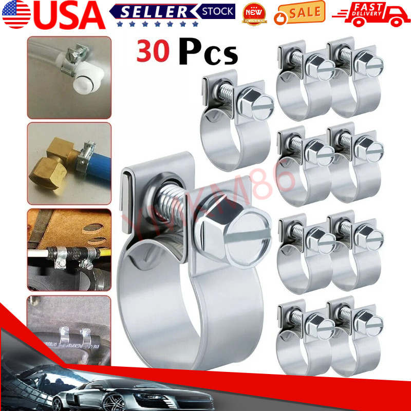 30PCS 1/2″ 9/16″ 5/8″ Fuel Injection Gas Line Hose Clamps Clip Pipe Clamp Silver