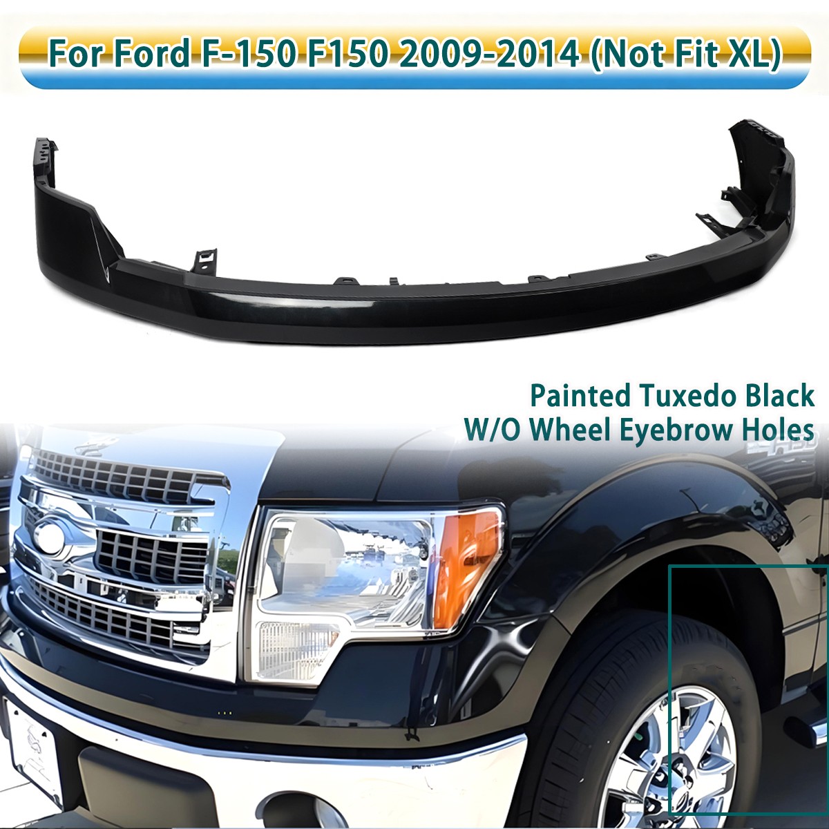 Tuxedo Black Front Bumper Upper Cover Molding Panel For 2009-14 Ford F-150 F150