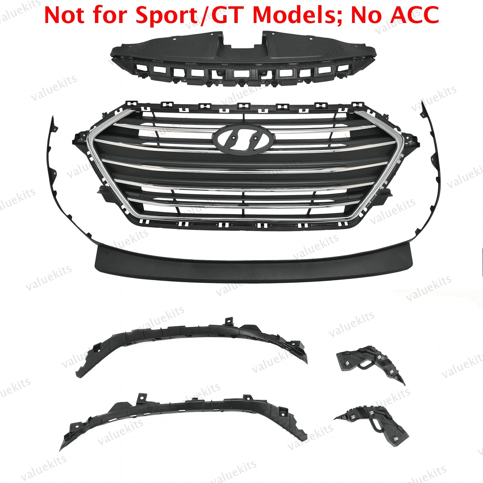 7PC For Elantra 2017 2018 Radiator Cover Grille Headlight Bumper Bracket Kit