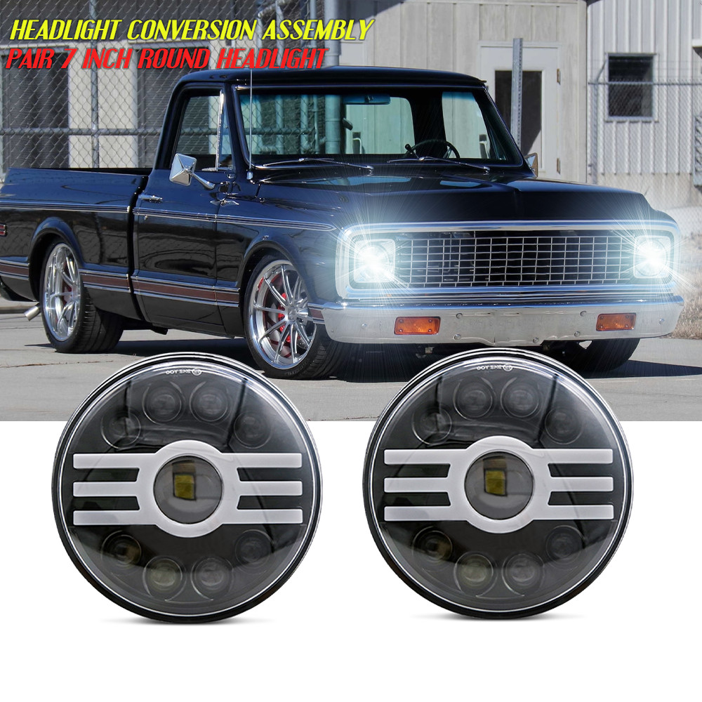 Fits 1967-1972 Chevy C10 Pair 7 inch LED Headlight Round DOT Approved Hi/Lo Lamp